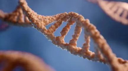 Render 3D, który uchwycił strukturę podwójnej helisy DNA, z jedną strukturą helisy / Źródło: zdjęci DIGITALE, Unsplash